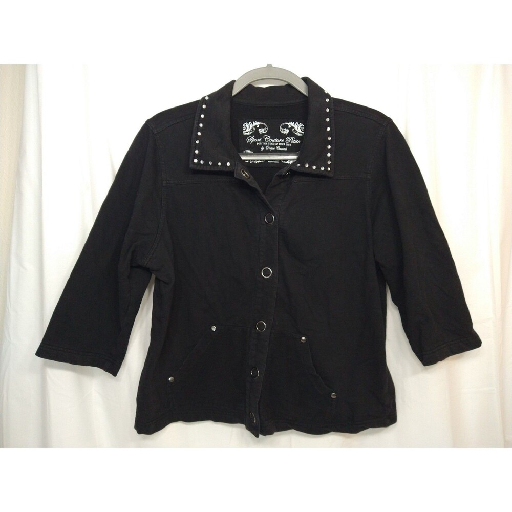 Onque Casuals Sport Couture Size PXL Black Pockets Button Up Rhinestone Collar